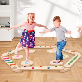 Balance Beam for Kids 3-5 Wooden Toddler Balance Beam Montessori Balance Coordination Toy Kids Sensory Stepping Stones Indoor Outdoor Gymnastics Obstacle Course Gift for Girls Boys