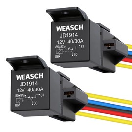 Weasch 2 Pack JD1914 Car Relay Harness, 12V 40A 5-Pin SPDT, with Interlocking Relay Socket and Wiring Harness for Automotive Truck Motorcycle Boat