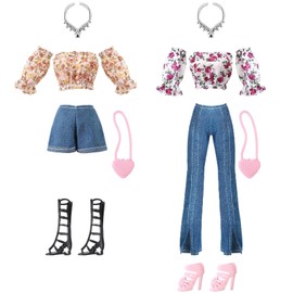 Set of 2 Doll Clothes, 30 cm, Clothes for Dolls, Clothes Outfits for Baby Dolls, Doll Clothes Set, Doll Accessories with Dresses, Jeans, Packs, Shoes, Necklaces, Christmas Doll Clothes