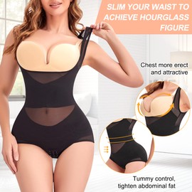 Gotoly Women Waist Trainer Bodysuit Full Body Shaper Vest Tummy Control Slim Corset Shapewear Tank Tops (Black, Medium)