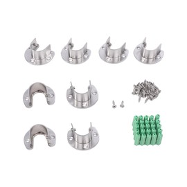 Pipe Socket, U-Shaped, Stainless Steel, 1.0 inch (25 mm) Diameter, Set of 8, Screws Included, Pole, Holder Closet, Shelf Bracket, Flange, Renovated