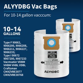 ALYYDBG for Shop Vac Filter Bags 10-14 Gallon, Type F 90662 9066200 9066233; Type I 90672 9067200 9067233; VF2005, High Efficiency Disposable Fine Dust Vacuum Collection Bags. 5 PCS