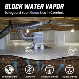 Crawl Space Vapor Barrier, 10 Mil Vapor Barrier, 12' x 100', Drop Cloth Moisture Barrier Covering for Crawlspace Encapsulation, Thick Plastic Sheeting, Polyethylene Film, Black and White Panda Film