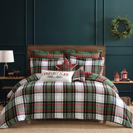 Levtex Home - Spencer Plaid Green Comforter Set - Full/Queen Comforter + Two Standard Pillow Cases - Tartan Plaid - Green, White, Red - Comforter (90 x 94in.) and Pillow Case (26 x 20in.) - Cotton
