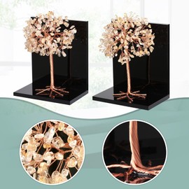 Amogeeli 1 Pair Healing Crystal Tree of Life Acrylic Bookends for Heavy Books, Decorative Fengshui Stone Tree Book Ends for Shelves Desktop Home Office, Citrine