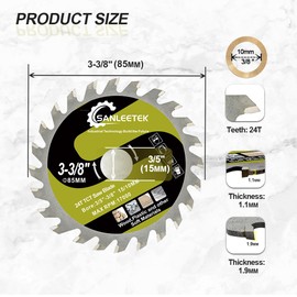 Wood Cutting Circular Saw Blade - 5pcs 85mm TCT Circular Cutting Disc SANLEETEK 24T Cutting Blade for Cutting Wood Plastic Plywood and Composite Materials with a Washer 3/8"-9/16"(10-15mm)
