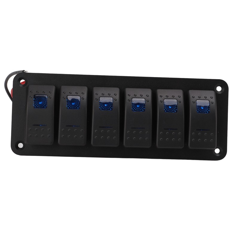 6 Gang Rocker Switch Panel Overcurrent Protection LED Blue Backlit