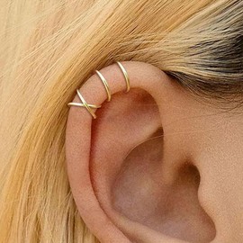 Gold Ear Cuffs Earrings for Women Non Piercing Clip on Cartilage Earrings Dainty 14K Gold Earrings Set Stack Trendy Non Pierced Jewelry Set (Gold)