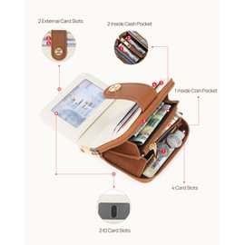 Telena Small Wallet Women RFID Blocking Bifold Card Holder Leather Wallets with Zipper Coin Pocket Beige Brown