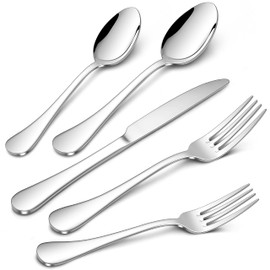 Herogo 18/10 Stainless Steel Silverware Set, 30-Piece Fancy Flatware Cutlery Set for 6, Modern Tableware Eating Utensils Set for Home Restaurant Wedding, Mirror Polished, Dishwasher Safe