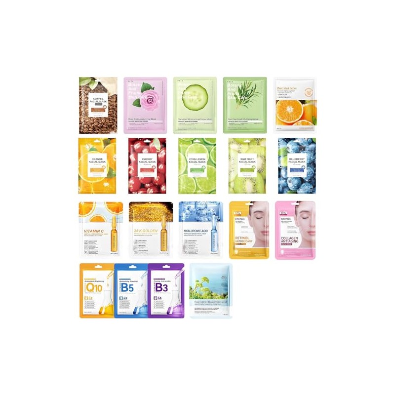 19pcs MASCARILLAS SURTIDAS NEW Hidratantes,Collagen Mask,Reparan La Piel Seca Antiedad