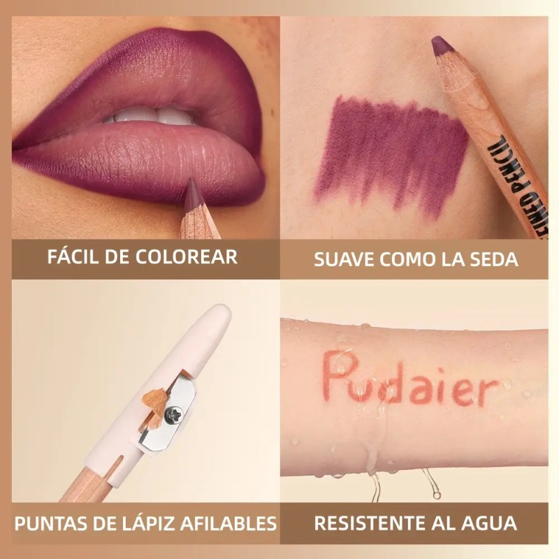 6pcs Juego Delineador Wooden Lip Pencil Labios Impermeable