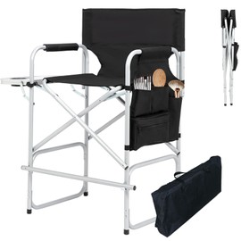 JXUFDHO JXUFDHO 41" Directors Chair, Foldable Makeup Artist Chair for Clients with Side Table, Cup Holder, Storage Bag & Footrest, 400lbs Capacity, Black