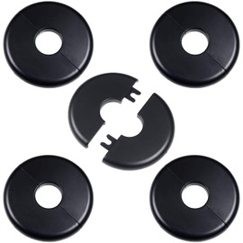 MroMax 5Pcs Wall Split Flange for 1"/26mm Diameter Pipe ABS Round Self-Adhesive Escutcheon Plates Water Pipe Decoration Cover for Water Pipe Faucet Wall Hole Decoration (Black)