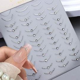 8Sheets French Line Nail Stickers, 3D Sticker for Nail Art Gold Silver White Lines Adhesive Tapes Stripes Swirl with Diamond Nail Design Curved Gel Nail Art Sliders Polish Manicure Tip Nail Decoration