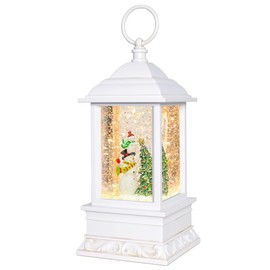 Christmas Decorations Musical Snow Globe Lantern, Glittering Lighted, 6H Timer, White (Two Snowman)