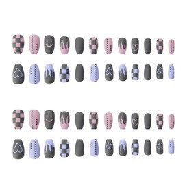 RTRTGS 2 Colours 48 Pieces Matte False Nails for Gluing Medium Length False Nails Fake Nails Acrylic Nail Tips Artificial Fingernails with Nail Glue