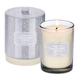 M&SENSE Candles, Sandalwood Jasmine Scented Candles, Shiny White Candles Gifts for Women, Chirstmas Natural Soy Candle with 8.8 oz 50 Hours Burning, Holiday Candles for Home Scented