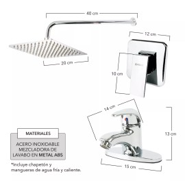 Meer Faucets By Cnx Regadera Cuadrada, Tubo, Monomando Y Mezcladora Para Lavabo
