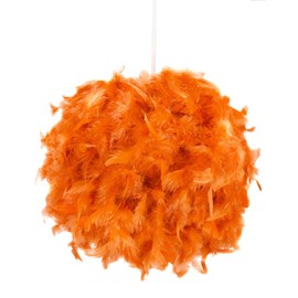 Eye-Catching and Modern Real Natural Vibrant Orange Feather Decorated Small Pendant Light Shade 40watt Maximum Perfect Statement Piece 25cm Diameter by Happy Homewares