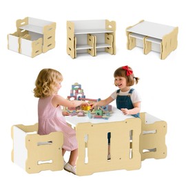 INFANS Kids Table and Chair Set, Toddler 3-Piece Activity Table with 2 Chairs for Building Block Drawing Reading Eating Art Crafts, Children Montessori Furniture for Playroom Kindergarten