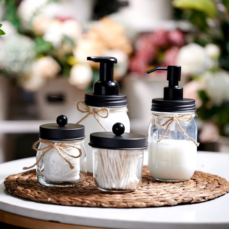 Amolliar Mason Jar Bathroom Accessories Set(4 Pcs) -Lotion Soap Dispenser