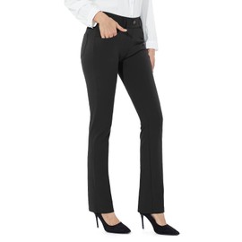 M MOTEEPI Black Work Pants for Women 31'' High Waisted Pull on Dress Pants Stretch Straight Leg Pants for Business Casual Slacks Pockets Medium