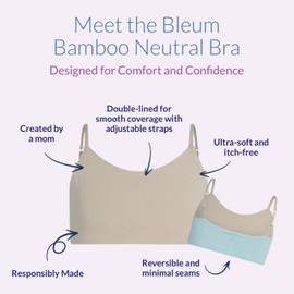 Bleum Neutral Bra - Training & First Bra - Ultra Soft Cotton Fabric Reversible Bra for Teens (10, Honey-Sky)