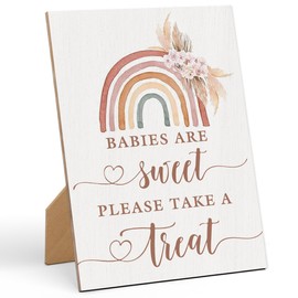 Babies are Sweet Take a Treat Sign Baby Shower Sign-8×11 Inches, Bohemian Rainbow Wooden Sign, Gender Neutral Tabletop Decor for Gender Reveal Party, Baby Shower Party Favors Supplies Decoration-LA81