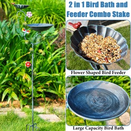 Aifeorzo Bird Baths, 58" Tall Bird Bath and Feeder Stake, Standing Bird Baths for Outdoors, Metal Decorative Birdbaths and Feeders Combo for The Garden, 2 in 1 Outside Birdbath with 5-Prong Stake