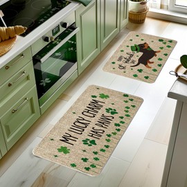 QIONG MENG St. Patrick's Day Kitchen Rug Dachshund Kitchen Mat Set of 2, Dog Decorative Farmhouse Floor Mats for Home Kitchen Dining Room Decorations - 17x27 and 17x47 Inch