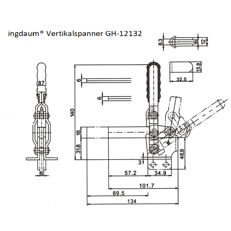 INGDAUM® GH-12132 Vertical Tensioner, Adjustable Toggle Lever Tensioner, Quick Release,