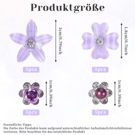 20 Stück Haarschmuck Blumen ​Kleine Haarspangen Blumen Set in Lila, ​Flower Hair Clip Strass Haarschmuck Hochzeit Accessoires, 1-2cm/0.39-0.78inch für Mädchen und Frauen