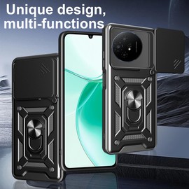 BOKYAS Armor Hülle für TCL 50 XL 5G mit Slide Kameraschutz Cover und Ring Ständer [Handyhülle Kompatibel Mit Auto Magnet] Militärischer Stoßfeste Case, Schwarz