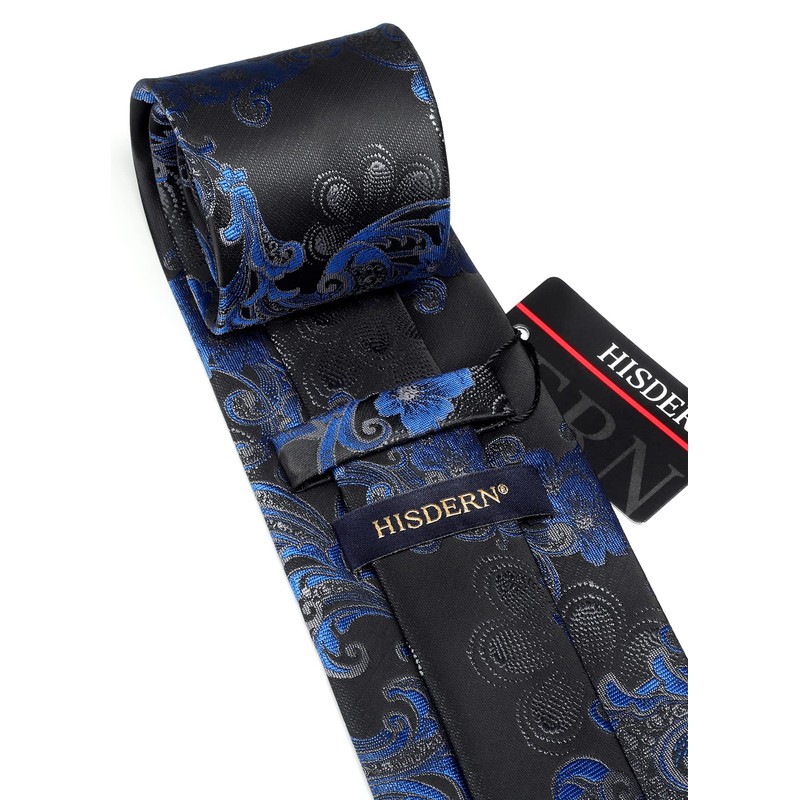 HISDERN Black Royal Blue Ties for Men Floral Mens Ties