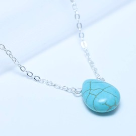 TseenYi Türkis Teardrop Halskette Choker Silber Floating Türkis Anhänger Halskette Kette Boho Charm Kette Halskette Schmuck (Silber)