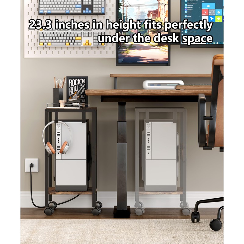 Akxomel 16.5" W Computer Tower Stand with Charging Station and
