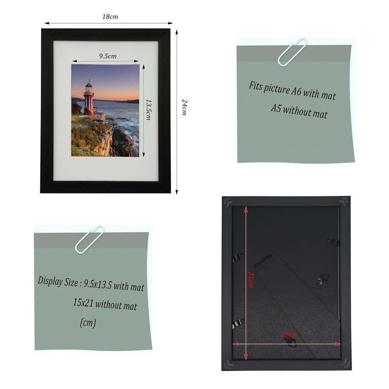 A5 Photo Frame Gallery Picture frame with A6 mat,Freestanding and