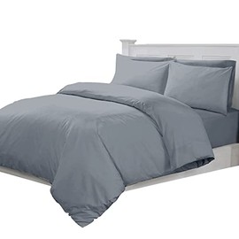 Linens World 200 Thread Count 100% Egyptian Cotton Duvet Quilt Cover Bedding Sets with Pillow cases (Grey, Single)