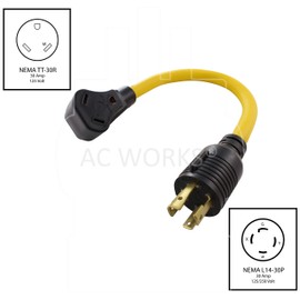 AC WORKS Generator to 30Amp RV Adapter (L14-30 30A 4-Prong Locking)