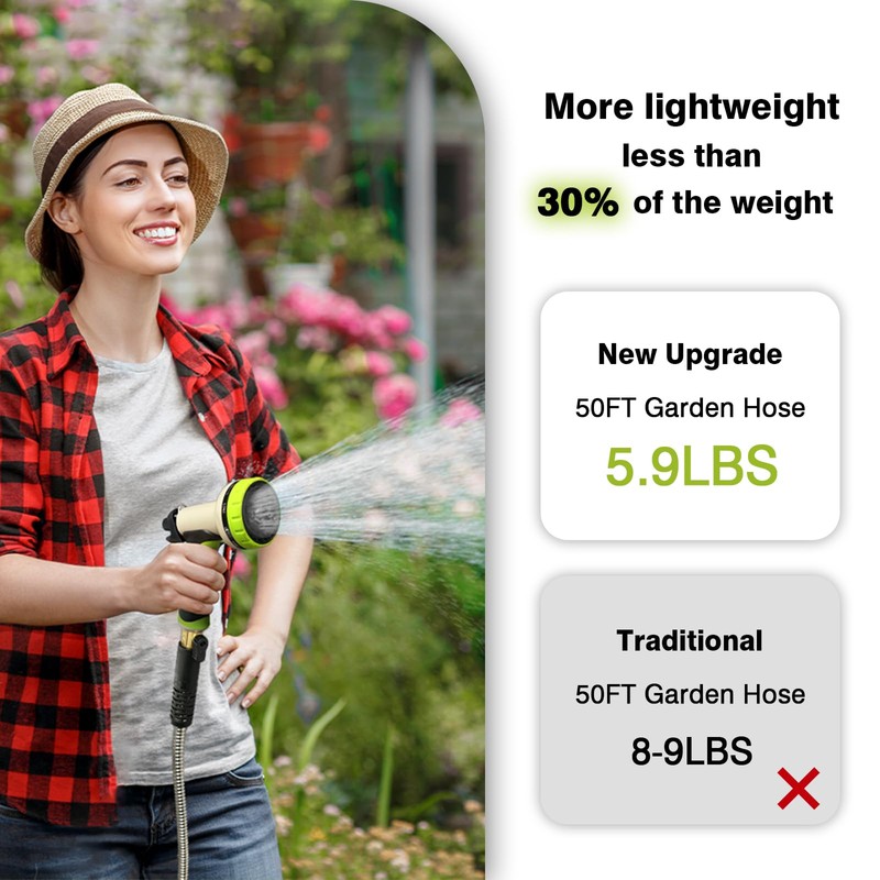 Higen Metal Garden Hose 50FT - Heavy Duty Stainless Steel