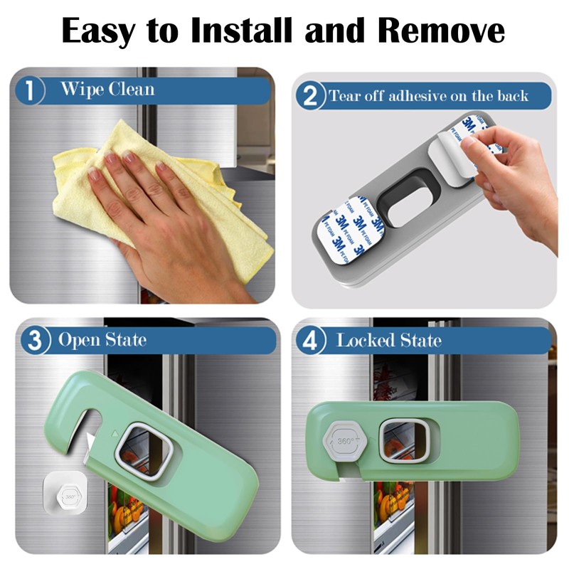 Fridge Locks with Self Adhesive, Refrigerator Latch for Kids, Toddlers