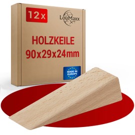 LouMaxx Set of 12 Wooden Wedges Small Made of Natural Beech - Wooden Wedges 90 x 29 x 24 mm - Robust Hardwood Wedges as Door Wedge Wood, Mounting Wedges & Laying Wedges - Wooden Wedge Made in Europe -