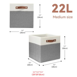 SNWDN 6 Pack Fabric Storage Baskets for Organizing Collapsible Fabric Storage Bins with Handles for Home and Office Organizing (White/Grey 11x11x11 Inches)