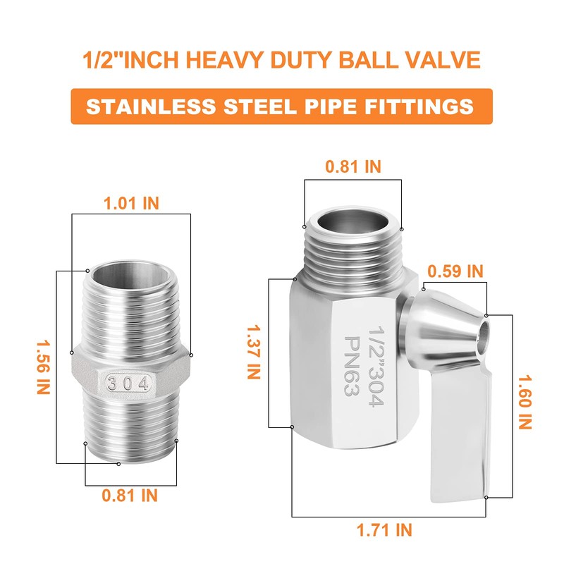 GASHER 4Pcs 304 Stainless Steel Ball Valve Set NPT Thread