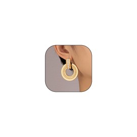 Chunky Gold Thick Earrings for Women Trendy Vintage Victorian Pearl Geometric Drop Dangle Earrings (Hoop)