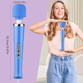 Wired Powerful Handheld Wand Massager, Strong Personal Vibration Massage for Sports Recovery, Back Muscle Aches, Whole Body Pain (Blue)