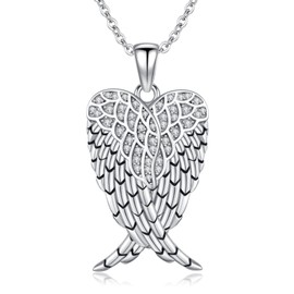 StoryEtain Angel Wings Necklace 925 Sterling Silver Angel Wings Necklace Women's Angel Pendant Angel Wings Jewellery Gift for Mum Wife Girlfriend, Sterling Silver, Cubic Zirconia