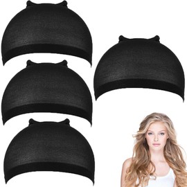 Senshuomy Wig Caps,Stocking Ultra Thin,Elastic Nylon Mesh,Breathable,Sweat Absorber & Stretchable Caps for Women,One Size Fits All (Black/4 pcs)