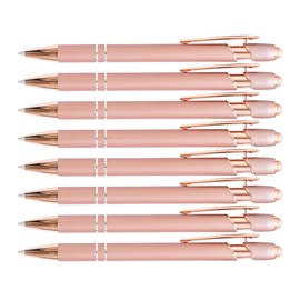 PASISIBICK 8 Pack Rose Gold Ballpoint Pen 2-in-1 Stylus Retractable Metal Stylus Pen for Touch Screens with Stylus tip, 1.0 mm Black Ink（8 PCS Rose Gold）